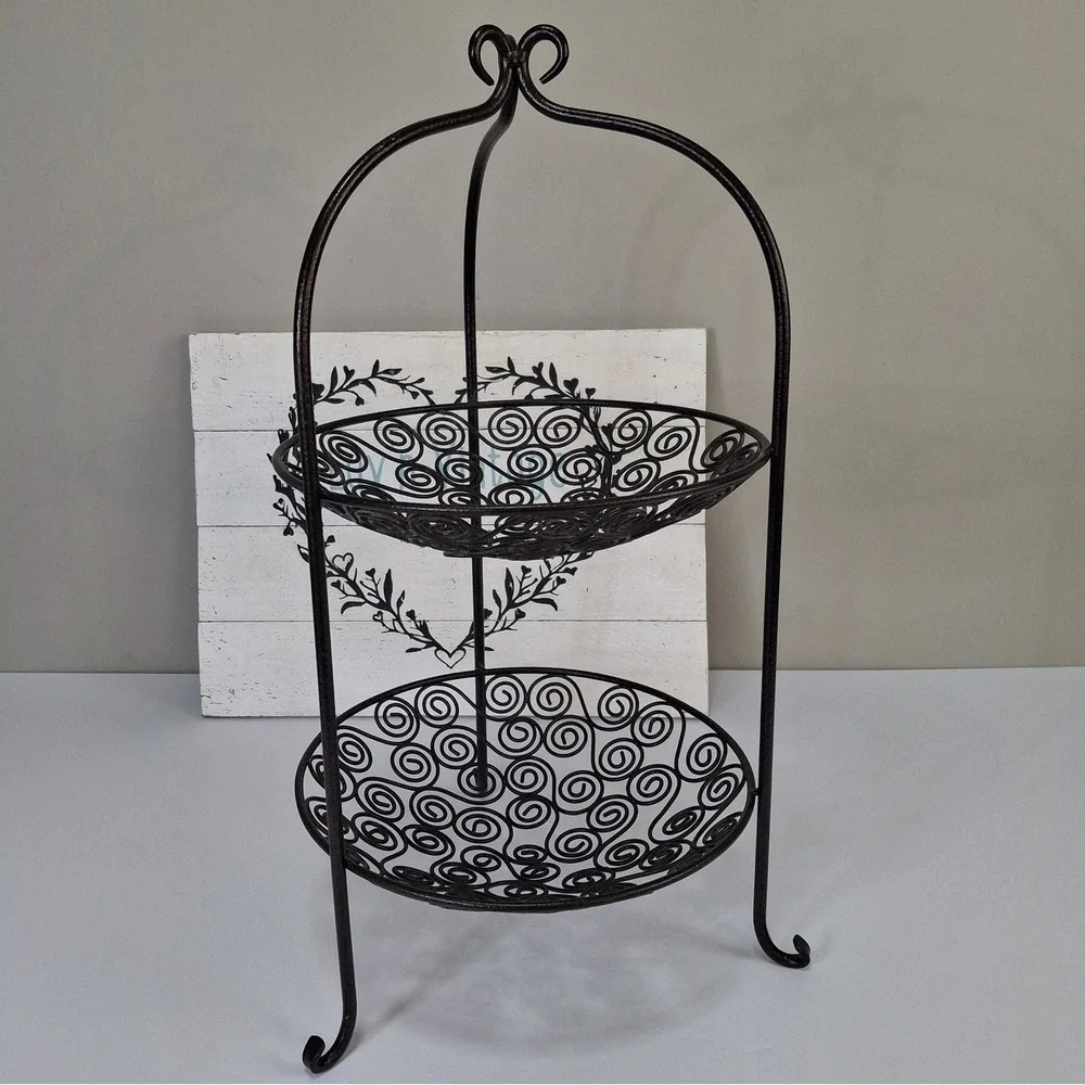 Ornate Scroll Two Tier Metal Serving Stand Dessert Fruit Display‎